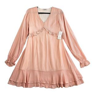 Andree by Unit Dress Women S Pastel Peach Pink Ruffle Long Sleeve Stretch Chic